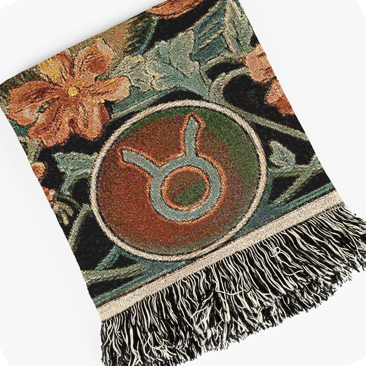 Art Nouveau Zodiac Woven Fringe Blanket, Taurus Tapestry, Zodiac Astro Signs Oversized Blanket, Woven Fringe Throw, Taurus Gift
