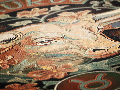 Art Nouveau Zodiac Woven Fringe Blanket, Taurus Tapestry, Zodiac Astro Signs Oversized Blanket, Woven Fringe Throw, Taurus Gift