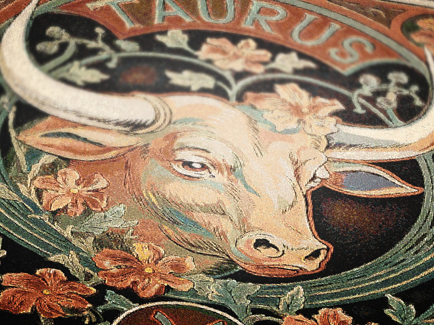 Art Nouveau Zodiac Woven Fringe Blanket, Taurus Tapestry, Zodiac Astro Signs Oversized Blanket, Woven Fringe Throw, Taurus Gift