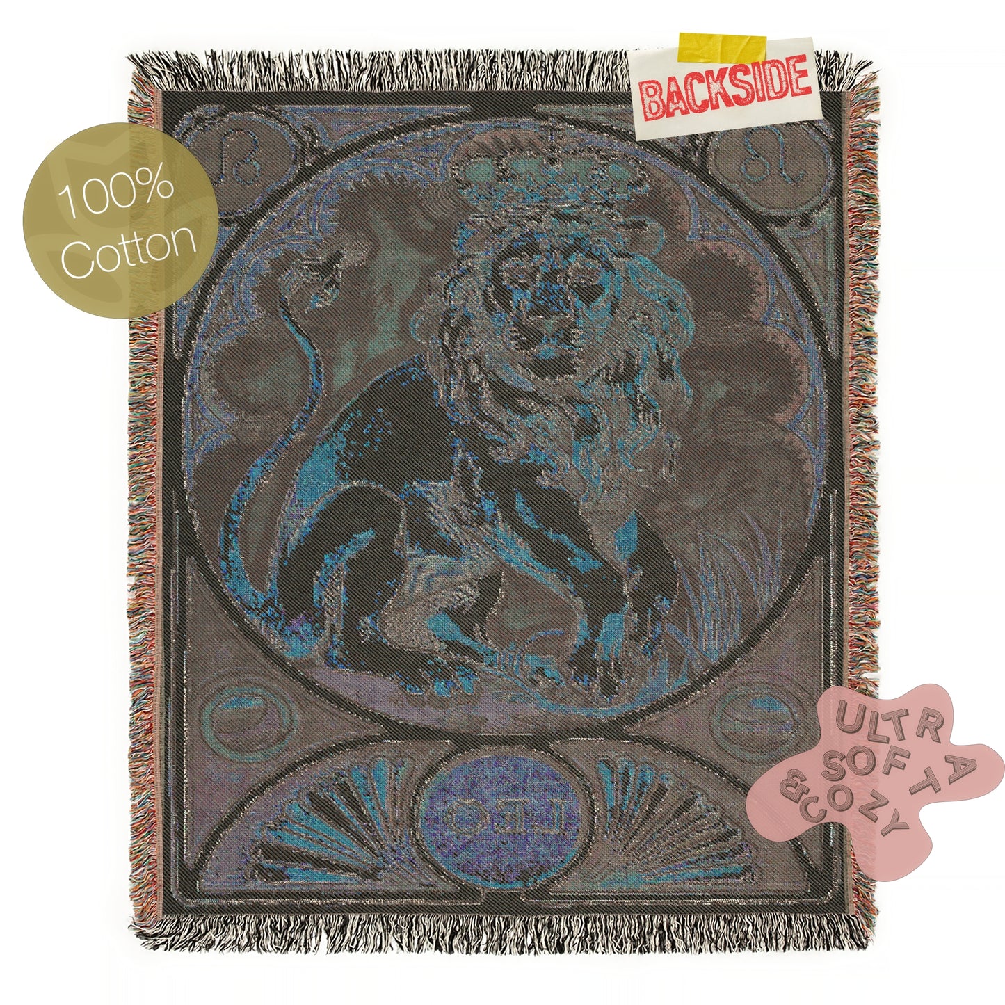 Art Nouveau Zodiac Leo Woven Fringe Blanket