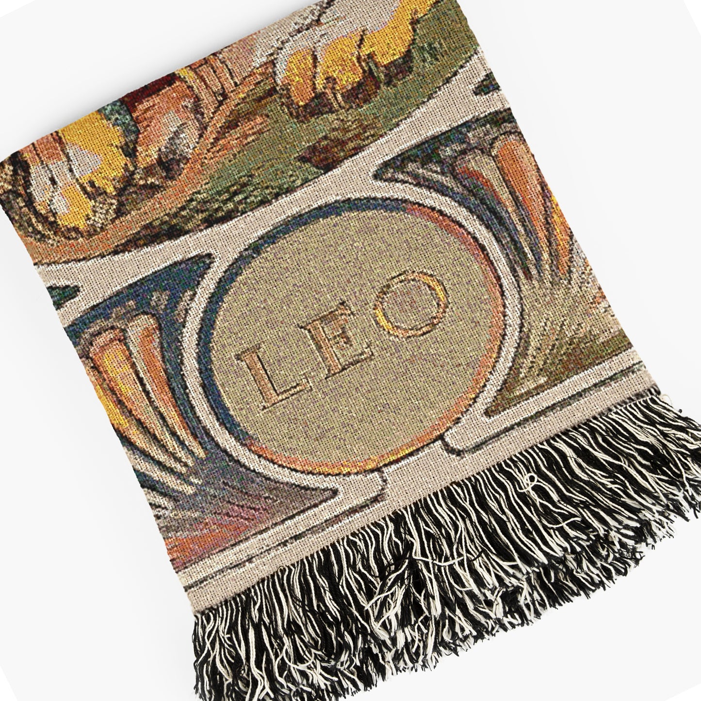 Art Nouveau Zodiac Leo Woven Fringe Blanket