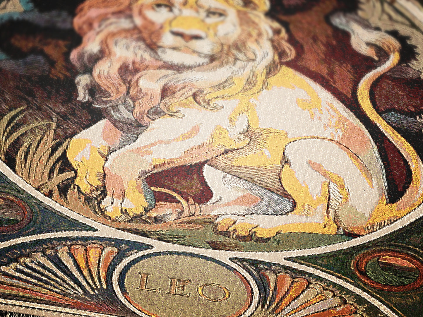 Art Nouveau Zodiac Leo Woven Fringe Blanket