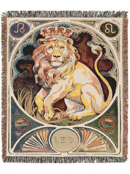 Art Nouveau Zodiac Leo Woven Fringe Blanket