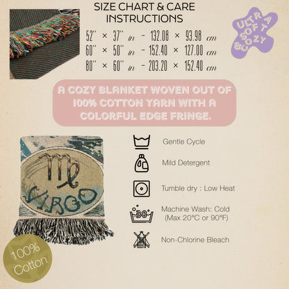 Art Nouveau Zodiac Virgo Woven Fringe Blanket