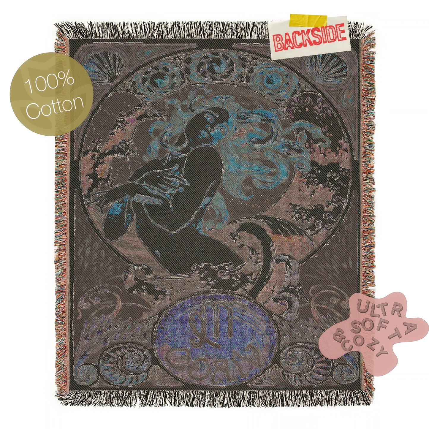 Art Nouveau Zodiac Virgo Woven Fringe Blanket