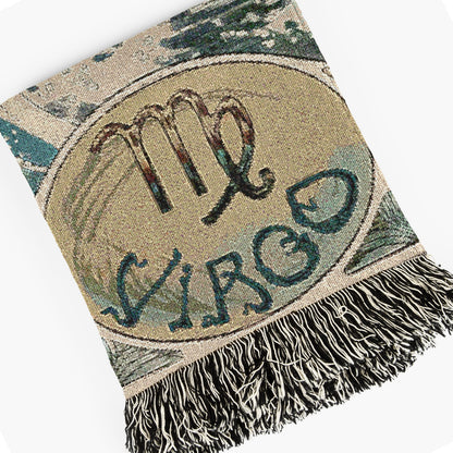 Art Nouveau Zodiac Virgo Woven Fringe Blanket