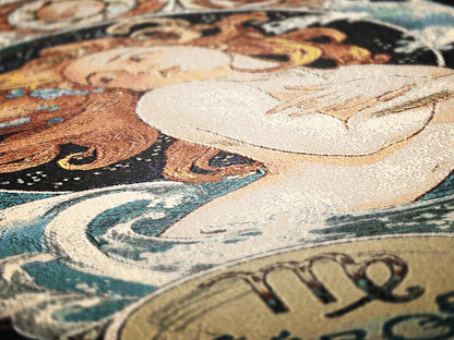 Art Nouveau Zodiac Virgo Woven Fringe Blanket