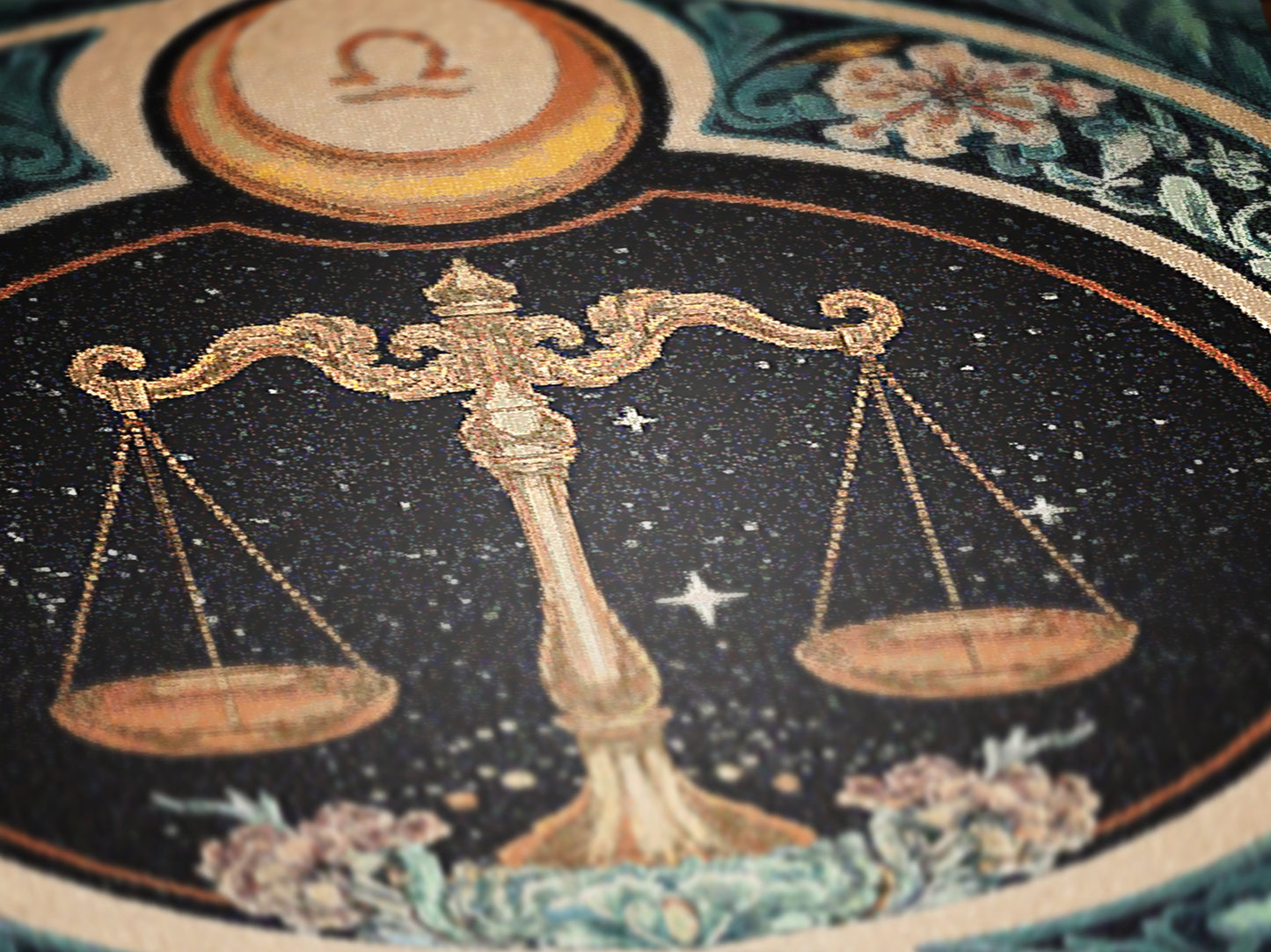 Art Nouveau Zodiac Woven Fringe Blanket, Libra Tapestry, Zodiac Astro Signs Oversized Blanket, Woven Fringe Throw, Libra Gift