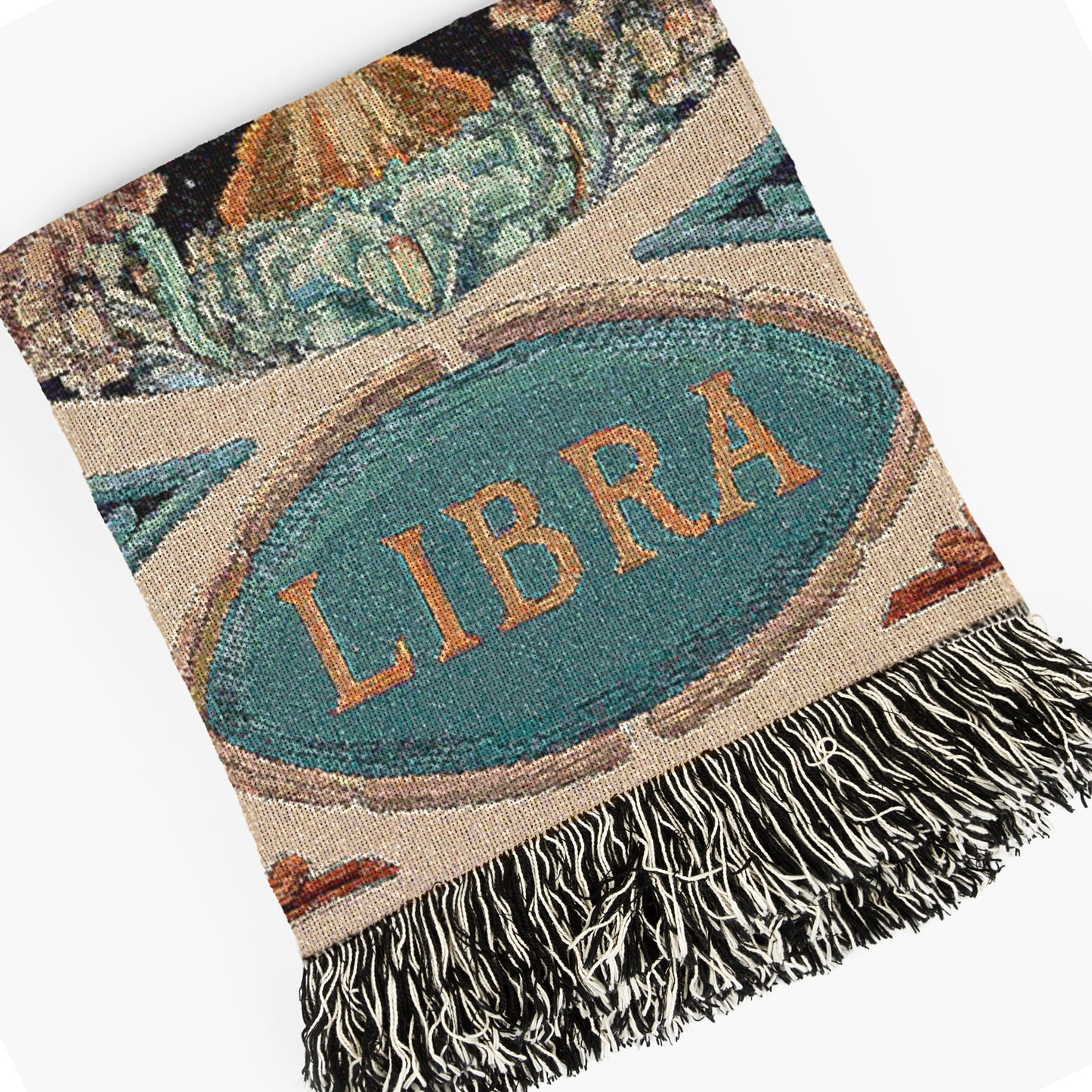 Art Nouveau Zodiac Woven Fringe Blanket, Libra Tapestry, Zodiac Astro Signs Oversized Blanket, Woven Fringe Throw, Libra Gift