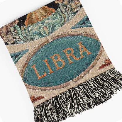 Art Nouveau Zodiac Woven Fringe Blanket, Libra Tapestry, Zodiac Astro Signs Oversized Blanket, Woven Fringe Throw, Libra Gift