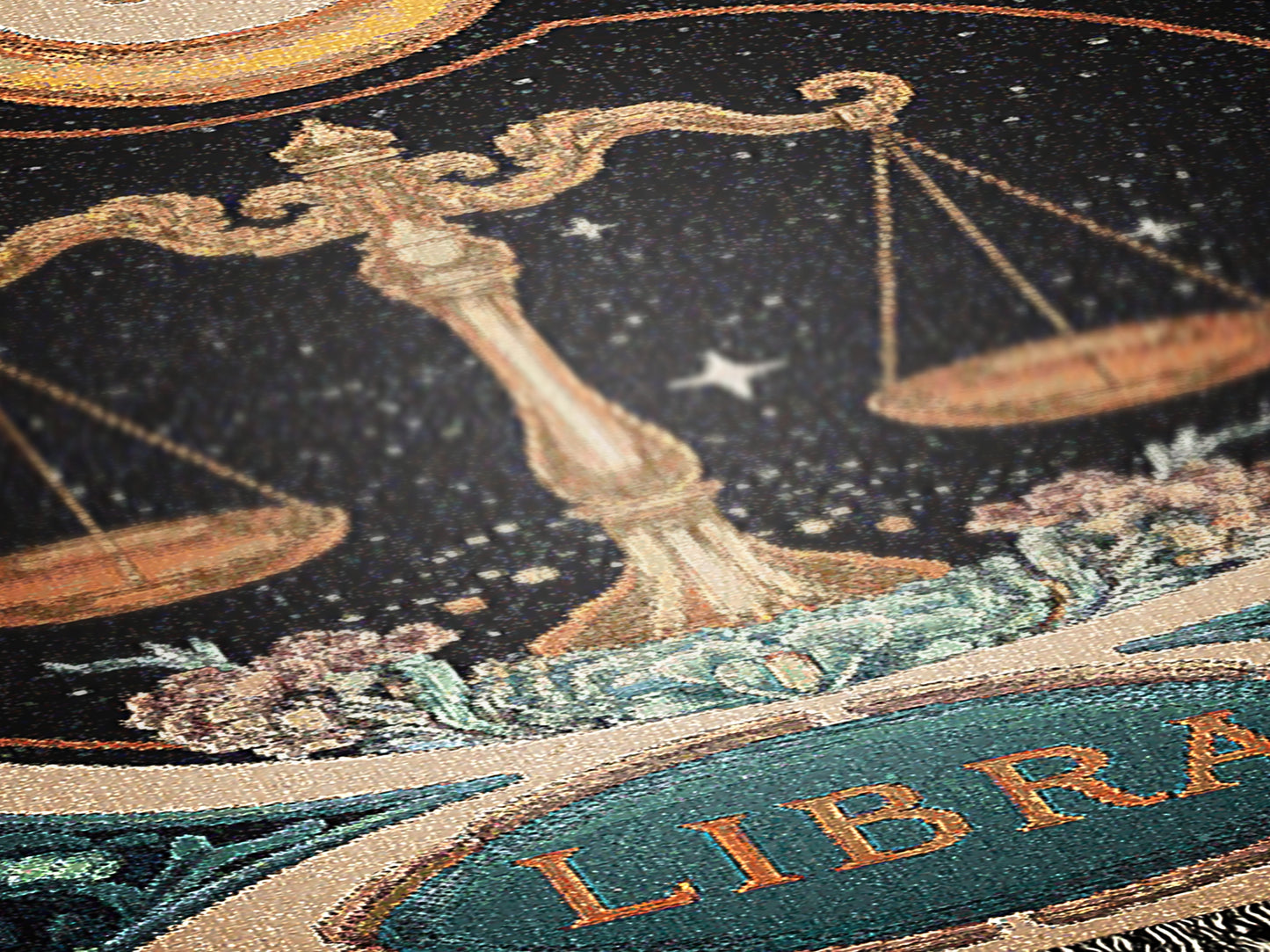 Art Nouveau Zodiac Woven Fringe Blanket, Libra Tapestry, Zodiac Astro Signs Oversized Blanket, Woven Fringe Throw, Libra Gift