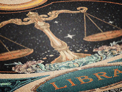 Art Nouveau Zodiac Woven Fringe Blanket, Libra Tapestry, Zodiac Astro Signs Oversized Blanket, Woven Fringe Throw, Libra Gift