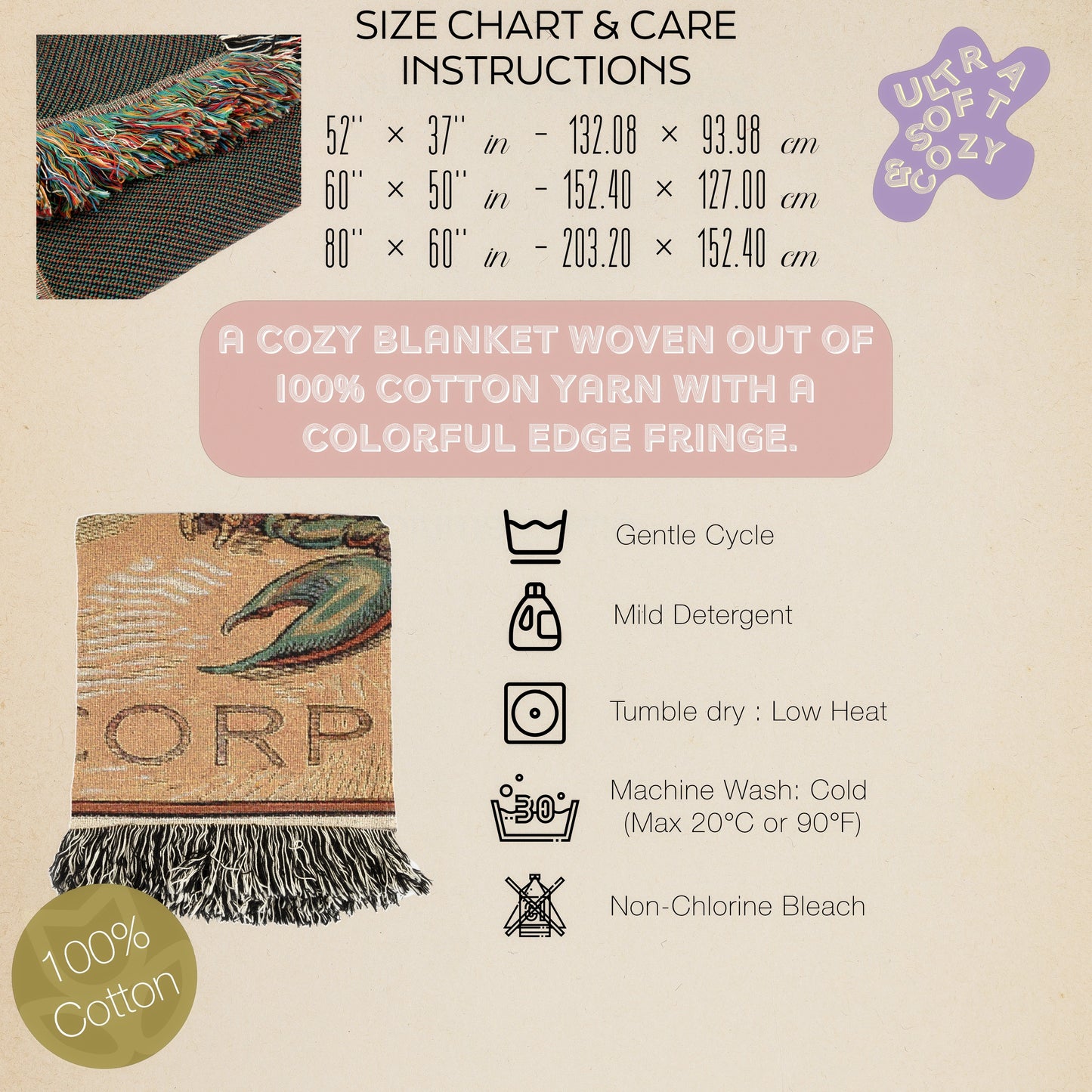 Art Nouveau Zodiac Scorpio Woven Fringe Blanket