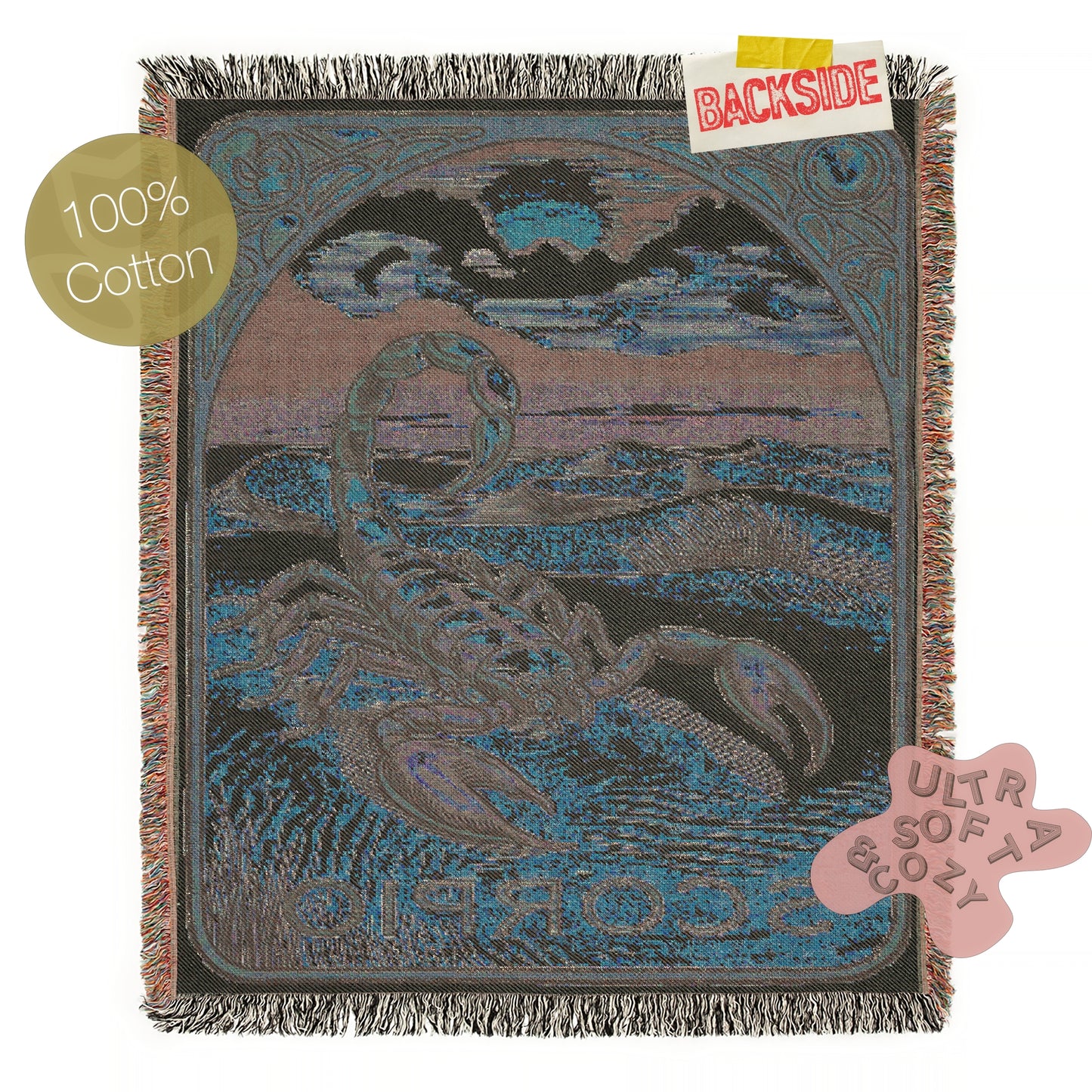 Art Nouveau Zodiac Scorpio Woven Fringe Blanket