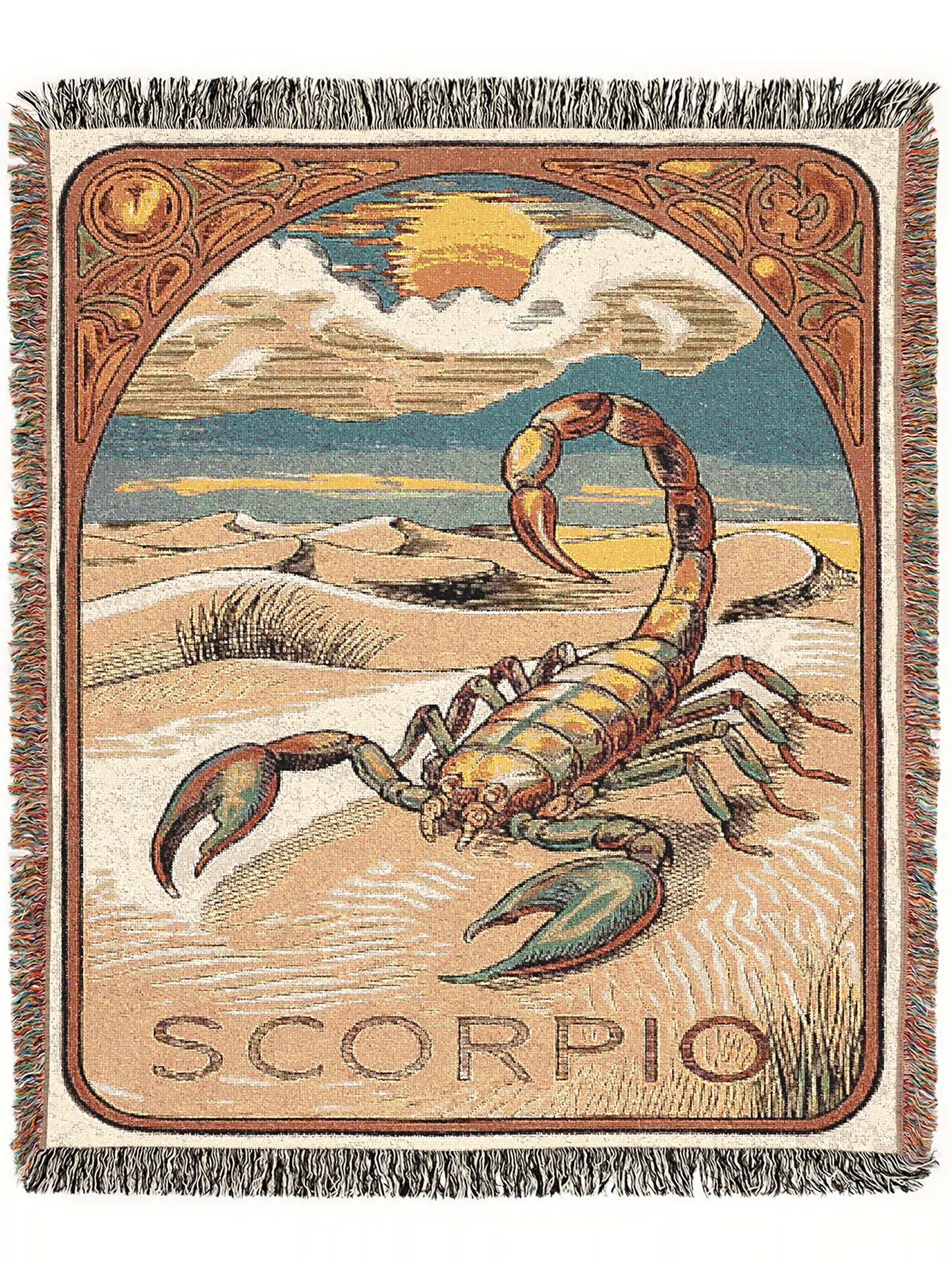 Art Nouveau Zodiac Scorpio Woven Fringe Blanket