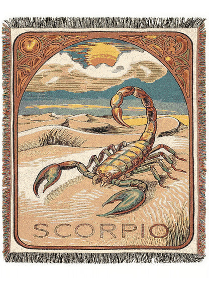 Art Nouveau Zodiac Scorpio Woven Fringe Blanket
