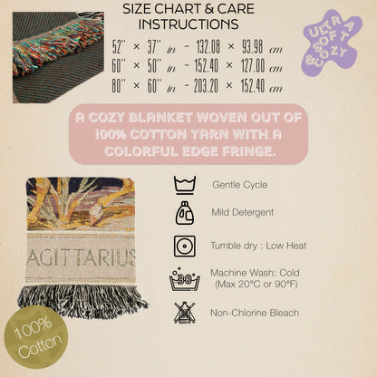 Art Nouveau Zodiac Sagittarius Woven Fringe Blanket