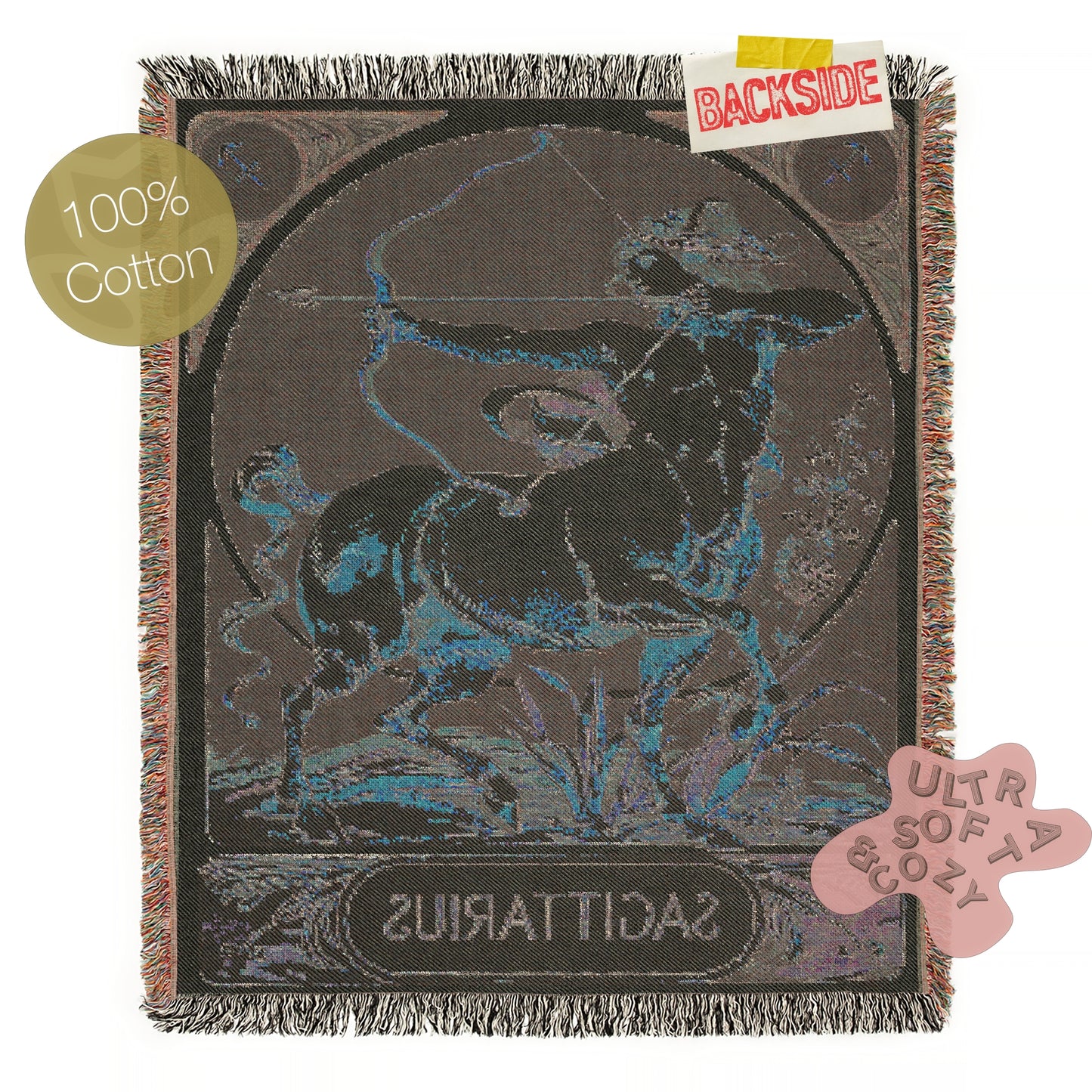 Art Nouveau Zodiac Sagittarius Woven Fringe Blanket