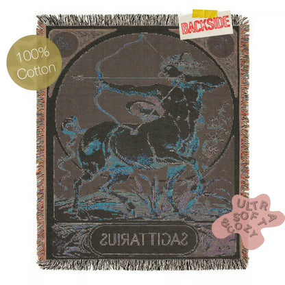 Art Nouveau Zodiac Sagittarius Woven Fringe Blanket