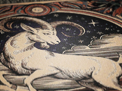 Art Nouveau Zodiac Capricorn Woven Fringe Blanket