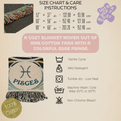 Art Nouveau Zodiac Pisces Woven Fringe Blanket