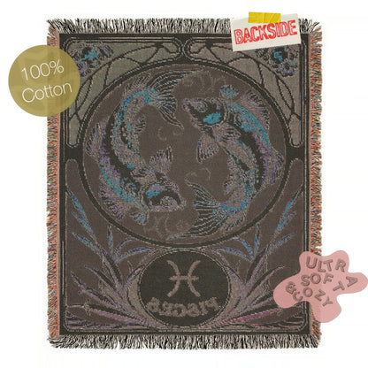 Art Nouveau Zodiac Pisces Woven Fringe Blanket
