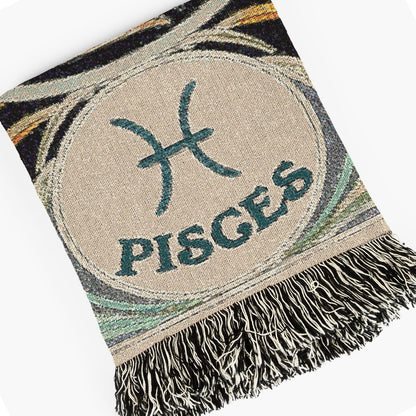 Art Nouveau Zodiac Pisces Woven Fringe Blanket