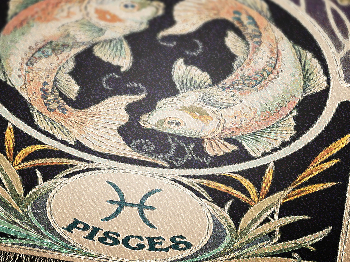 Art Nouveau Zodiac Pisces Woven Fringe Blanket