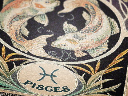 Art Nouveau Zodiac Pisces Woven Fringe Blanket