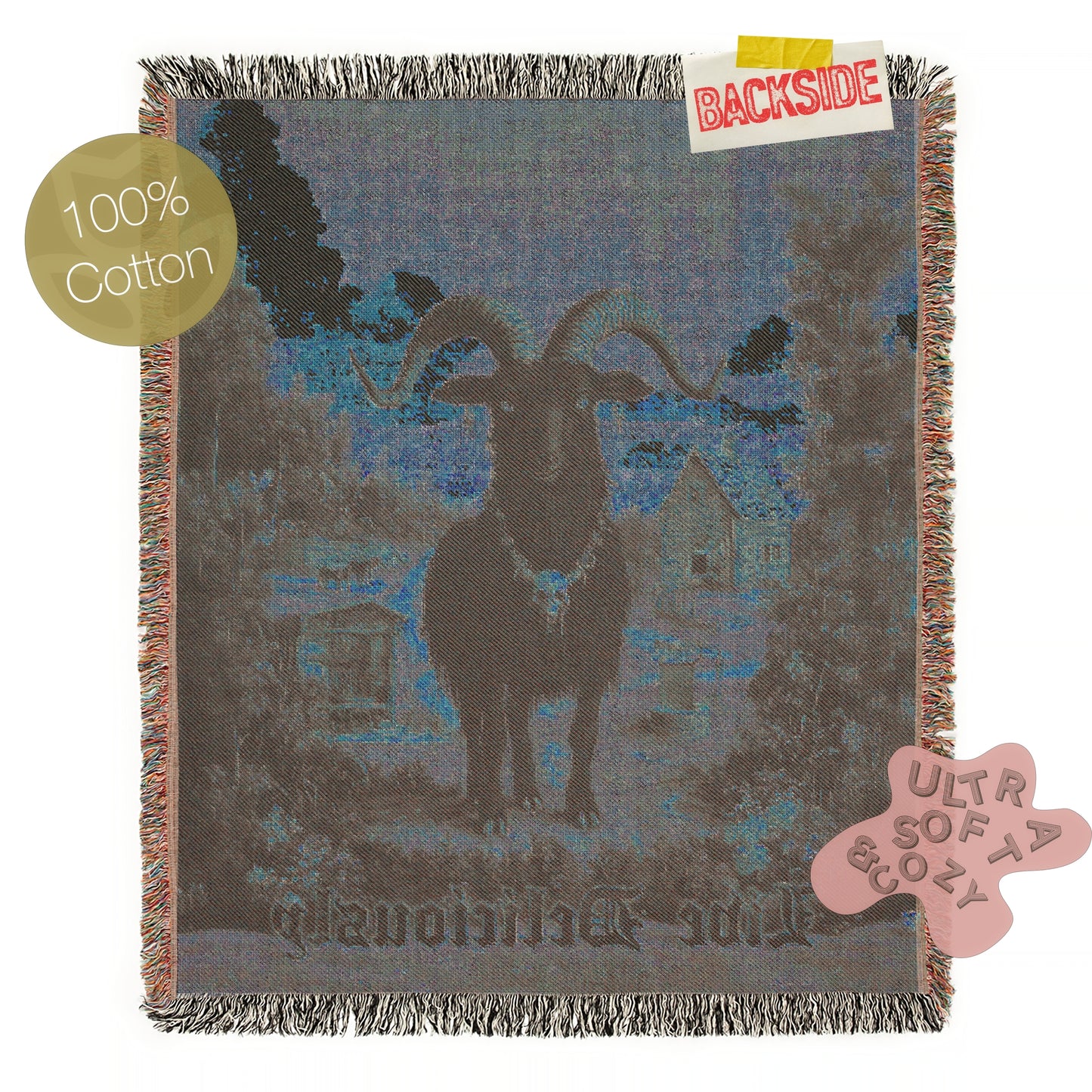 Live Deliciously Black Phillip - Satanic Goat Woven Throw Blanket - Wiccan Woven Tapestry - Witchy Gothic Home Jacquard Throw Tapestry