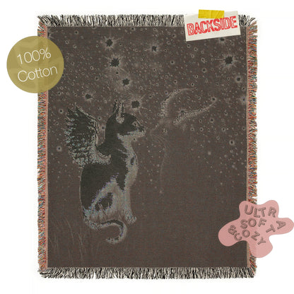 Mystical Cat Woven Blanket, Cozy Woven Throw for Cat Lovers, Celestial Whimsigoth Decor, Gift for Pet Owners, Home Warmth, Celestial Gifts