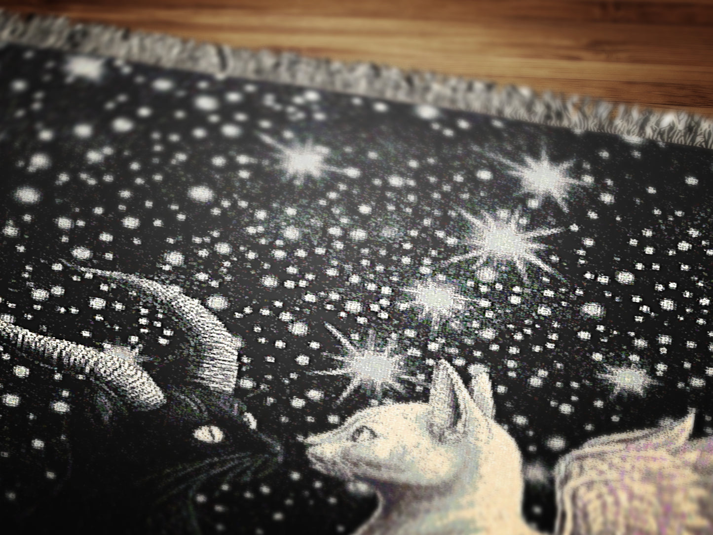 Mystical Cat Woven Blanket, Cozy Woven Throw for Cat Lovers, Celestial Whimsigoth Decor, Gift for Pet Owners, Home Warmth, Celestial Gifts