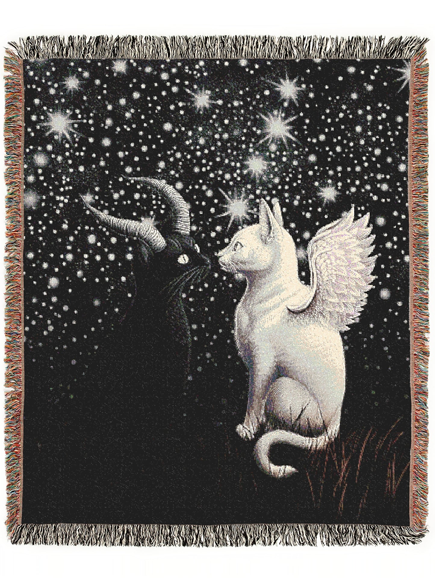 Mystical Cat Woven Blanket, Cozy Woven Throw for Cat Lovers, Celestial Whimsigoth Decor, Gift for Pet Owners, Home Warmth, Celestial Gifts