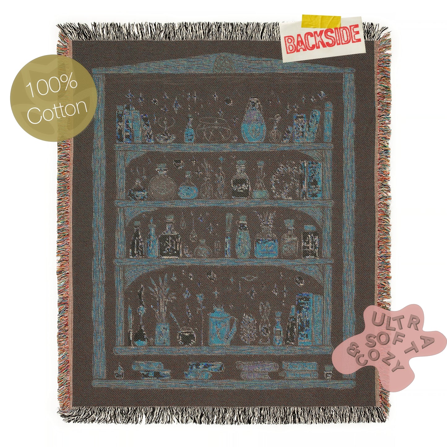 Witchy Shelf Woven Blanket, Skull Lover Throw Blanket, Spooky Whimsigoth Decor, Cotton Woven Throw For Witchy Gift, Witchy Decor