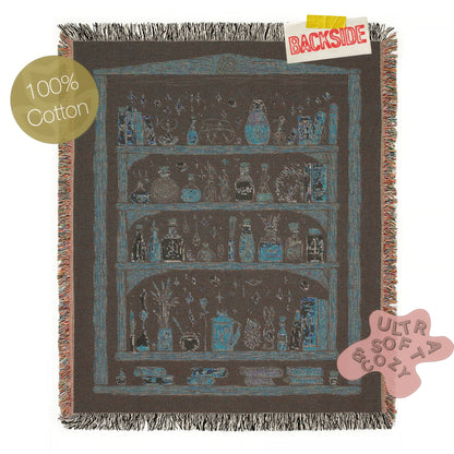 Witchy Shelf Woven Blanket, Skull Lover Throw Blanket, Spooky Whimsigoth Decor, Cotton Woven Throw For Witchy Gift, Witchy Decor