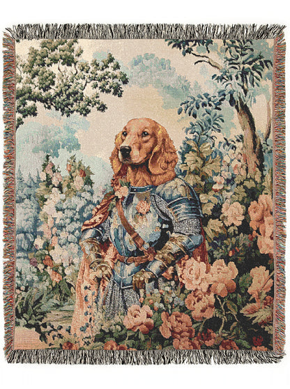 Medieval Dog Tapestry Blanket, Woven Throw Blanket, Knight Dog Wall Art, Renaissance Pet Portrait, Royal Pet Gift, Weird Housewarming Gift