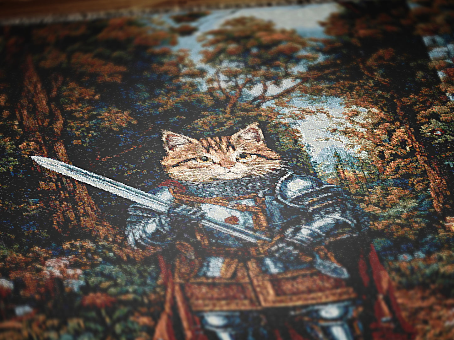 Medieval Cat Woven Throw Blanket, Funny Tapestry Knight Cat Wall Art, Renaissance Pet Portrait, Royal Cat Gift, Gothic Castlecore Home Decor