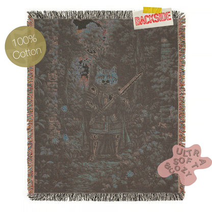 Medieval Cat Woven Throw Blanket, Funny Tapestry Knight Cat Wall Art, Renaissance Pet Portrait, Royal Cat Gift, Gothic Castlecore Home Decor