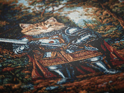Medieval Cat Woven Throw Blanket, Funny Tapestry Knight Cat Wall Art, Renaissance Pet Portrait, Royal Cat Gift, Gothic Castlecore Home Decor