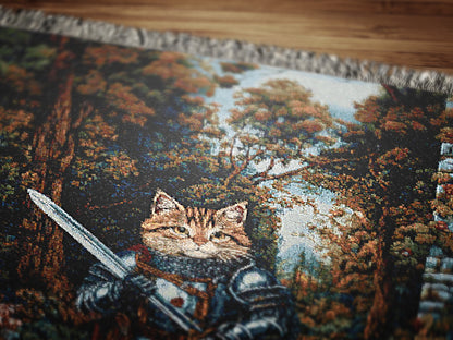 Medieval Cat Woven Throw Blanket, Funny Tapestry Knight Cat Wall Art, Renaissance Pet Portrait, Royal Cat Gift, Gothic Castlecore Home Decor