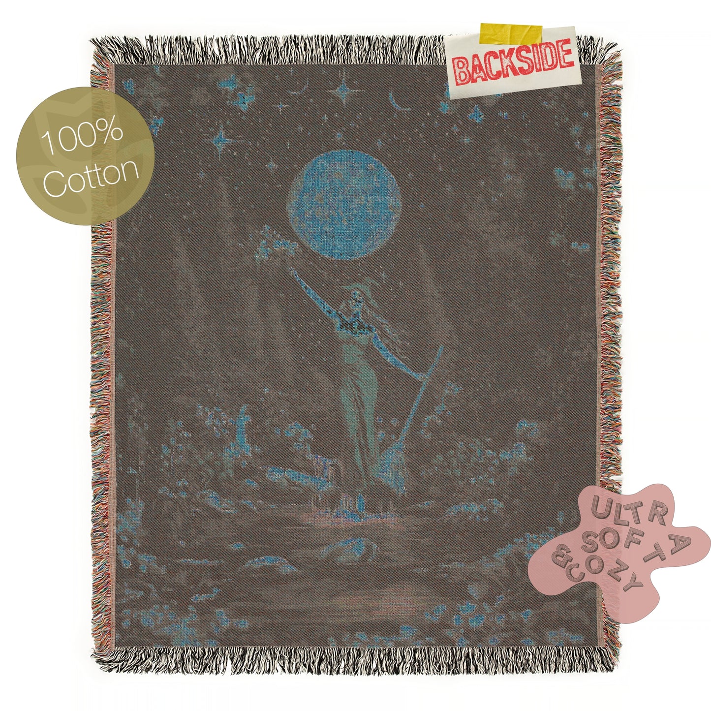 Witch Tapestry Blanket, Woven Throw Blanket, Moon Goddess Wall Art, Cottagecore Witch Decor, Fantasy Witch Blanket, Celestial Witch Gift