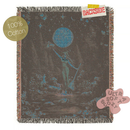 Witch Tapestry Blanket, Woven Throw Blanket, Moon Goddess Wall Art, Cottagecore Witch Decor, Fantasy Witch Blanket, Celestial Witch Gift