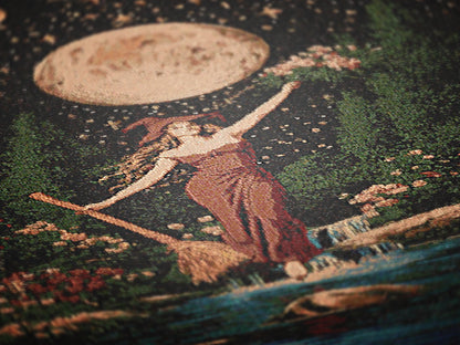 Witch Tapestry Blanket, Woven Throw Blanket, Moon Goddess Wall Art, Cottagecore Witch Decor, Fantasy Witch Blanket, Celestial Witch Gift