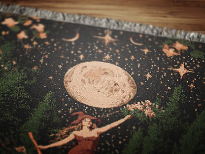 Witch Tapestry Blanket, Woven Throw Blanket, Moon Goddess Wall Art, Cottagecore Witch Decor, Fantasy Witch Blanket, Celestial Witch Gift