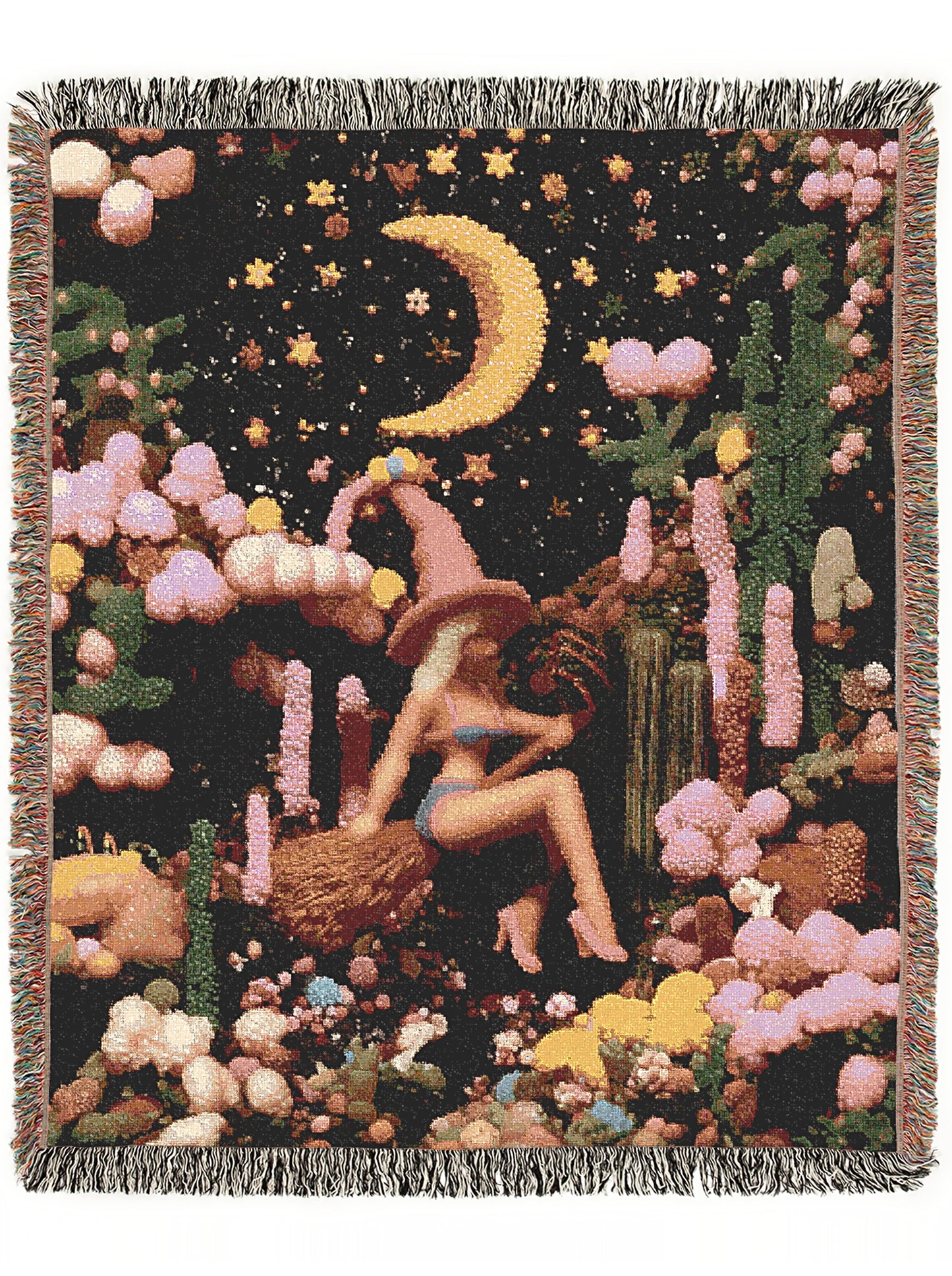 Dolly Witch Blanket, Woven Throw Blanket, Psychedelic Cottagecore Decor, Fantasy Witch Tapestry, Whimsigoth Wall Art, Celestial Witch Gift