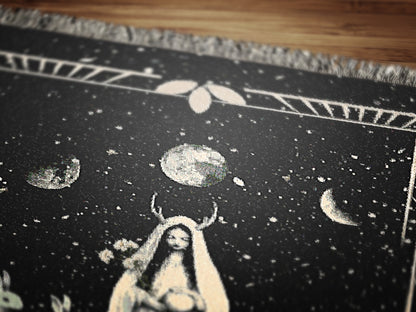 Ostara Woven Blanket, Pagan Moon Goddess, Witchy Home Decor, Dark Cottagecore Aesthetic, Gothic Tapestry, Spring Equinox Art