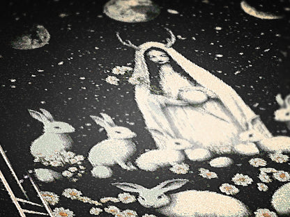 Ostara Woven Blanket, Pagan Moon Goddess, Witchy Home Decor, Dark Cottagecore Aesthetic, Gothic Tapestry, Spring Equinox Art