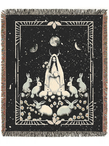 Ostara Woven Blanket, Pagan Moon Goddess, Witchy Home Decor, Dark Cottagecore Aesthetic, Gothic Tapestry, Spring Equinox Art