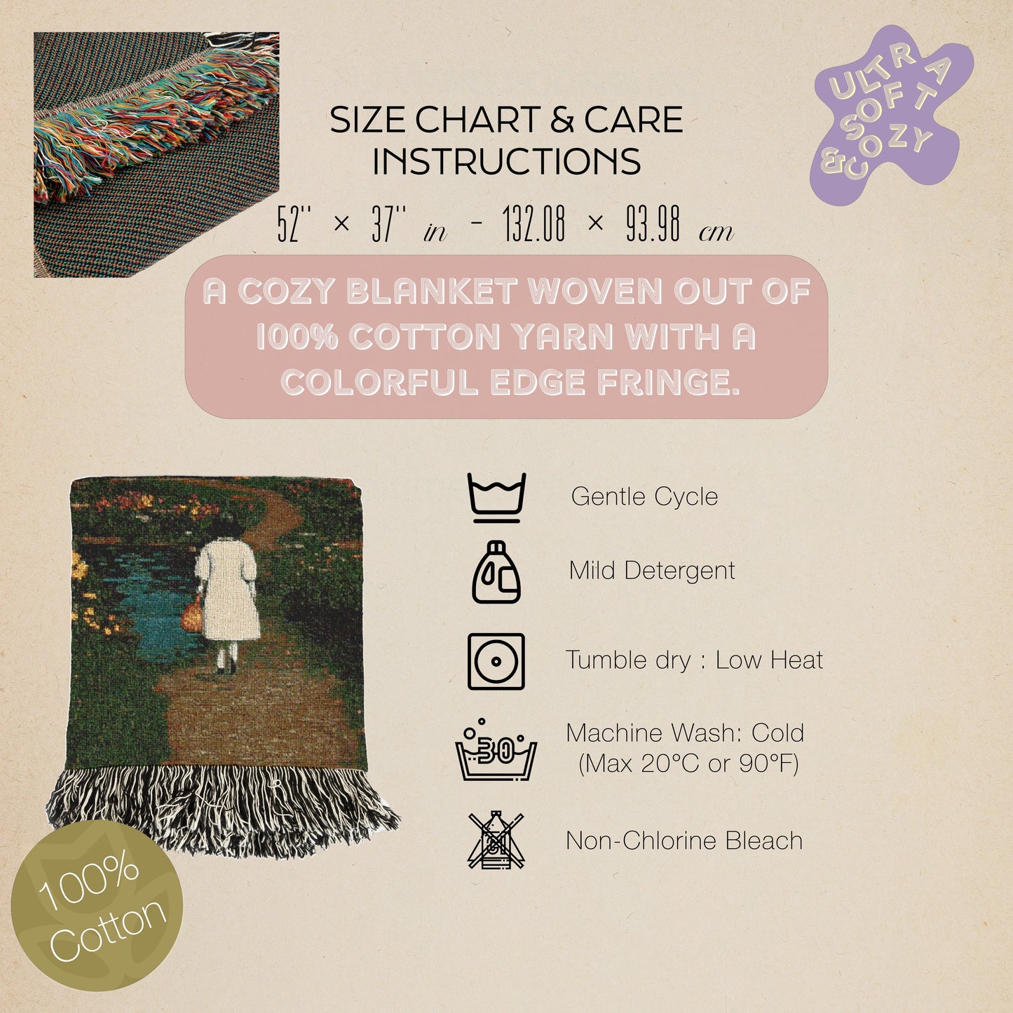 Cottagecore Woven Blanket, Vintage Whimsigoth Country Home, Whimsical Farmhouse Decor, Cozy Countryside Art, Rustic Nature Tapestry