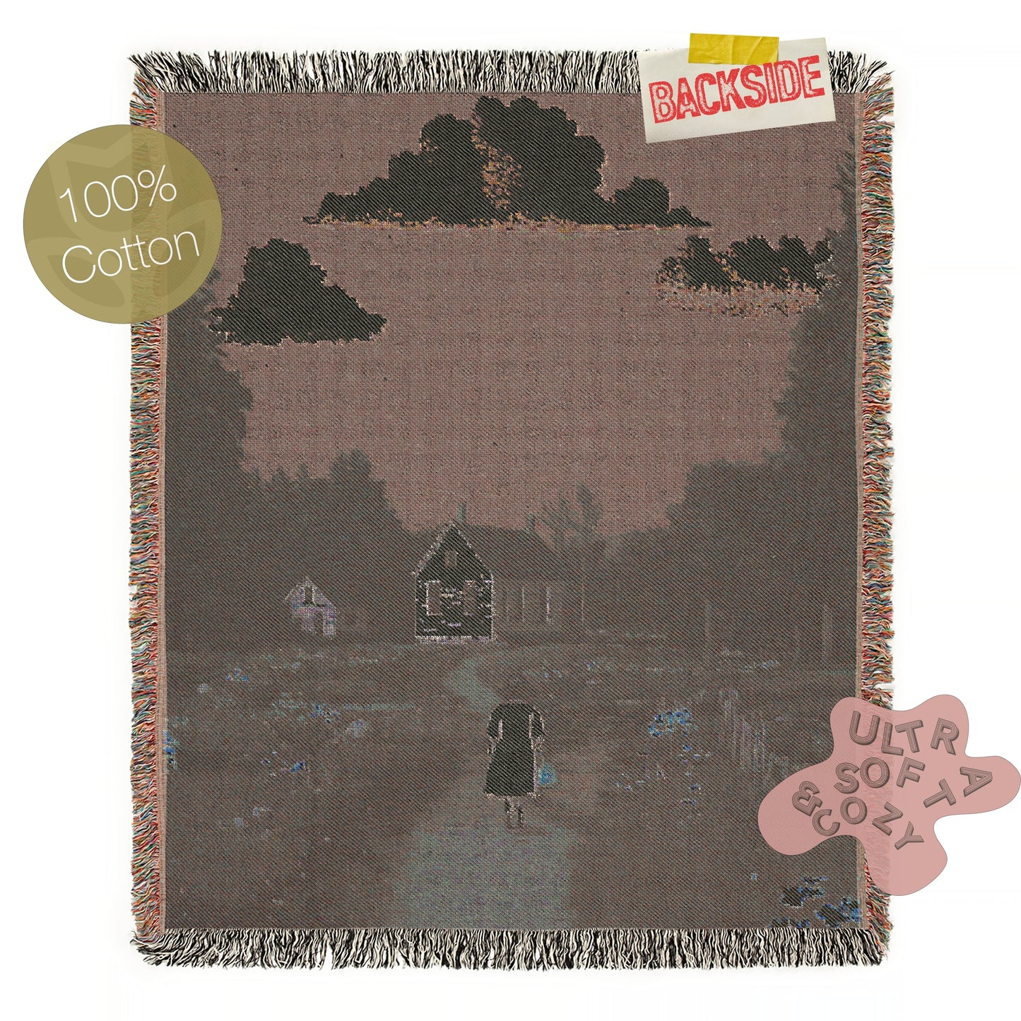 Cottagecore Woven Blanket, Vintage Whimsigoth Country Home, Whimsical Farmhouse Decor, Cozy Countryside Art, Rustic Nature Tapestry